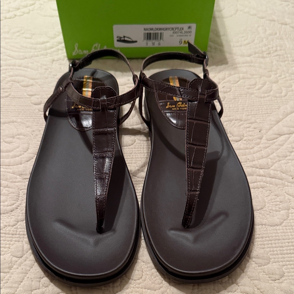 Sam Edelman Naomi Dark MHGNY Croc Print Brown Leather Sandals. Like New